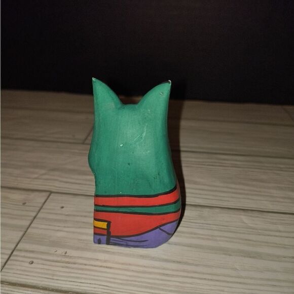 Folk Art Carved Wood Hand Painted Cat Figure Multicolor Decor 3'in Tall - Picture 4 of 8